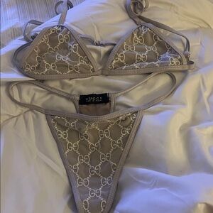 Gucci Beige Monogram Mesh Triangle Bikini